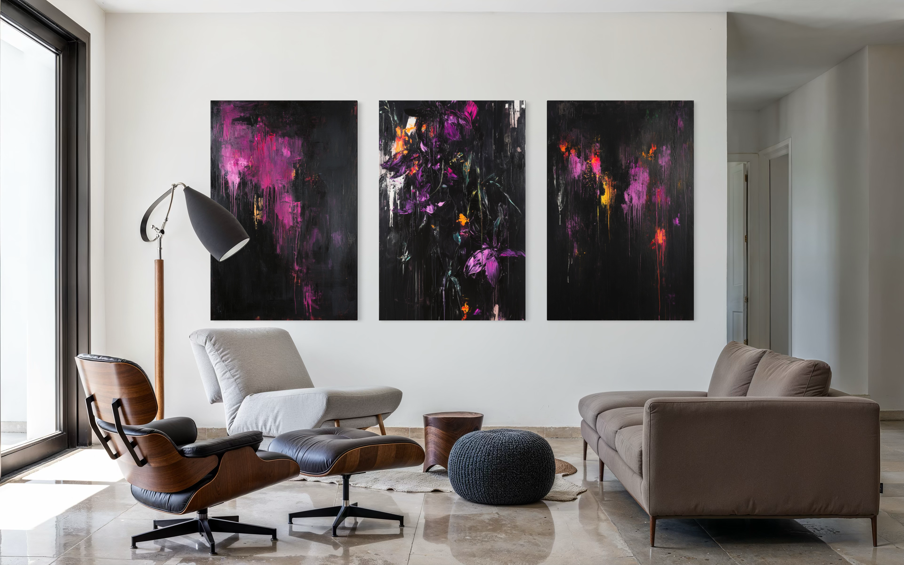 Purple Abstract Triptych