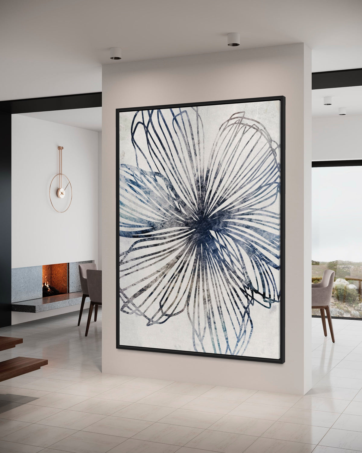 Blue Striped Floral - Hand Painting 