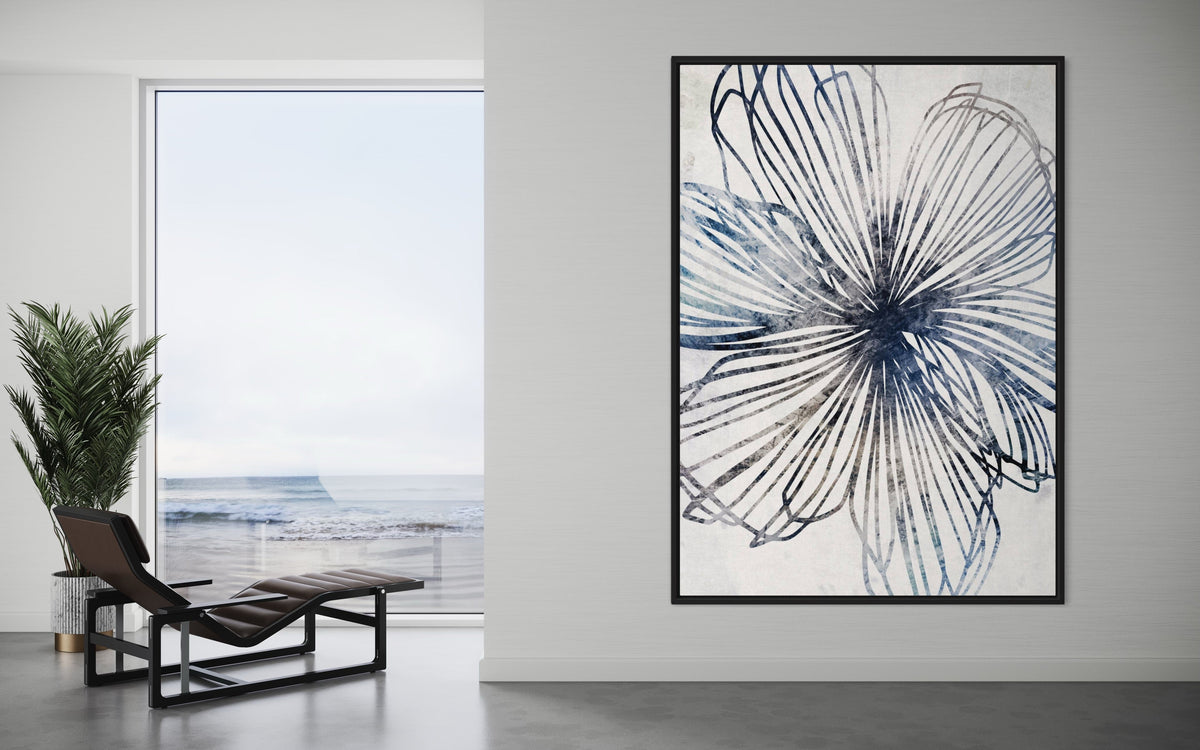 Blue Striped Floral - Hand Painting