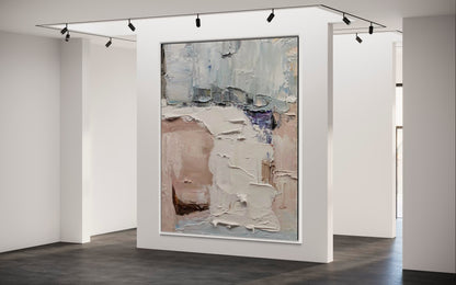 Hand-painted abstract wall art in a modern gallery setting by Kline Collective®, showcasing soft tones and textures.