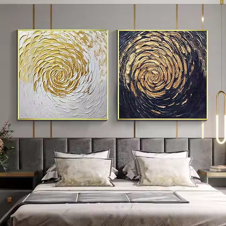 Luxurious Golden Elegance Diptych - Hand Painting
