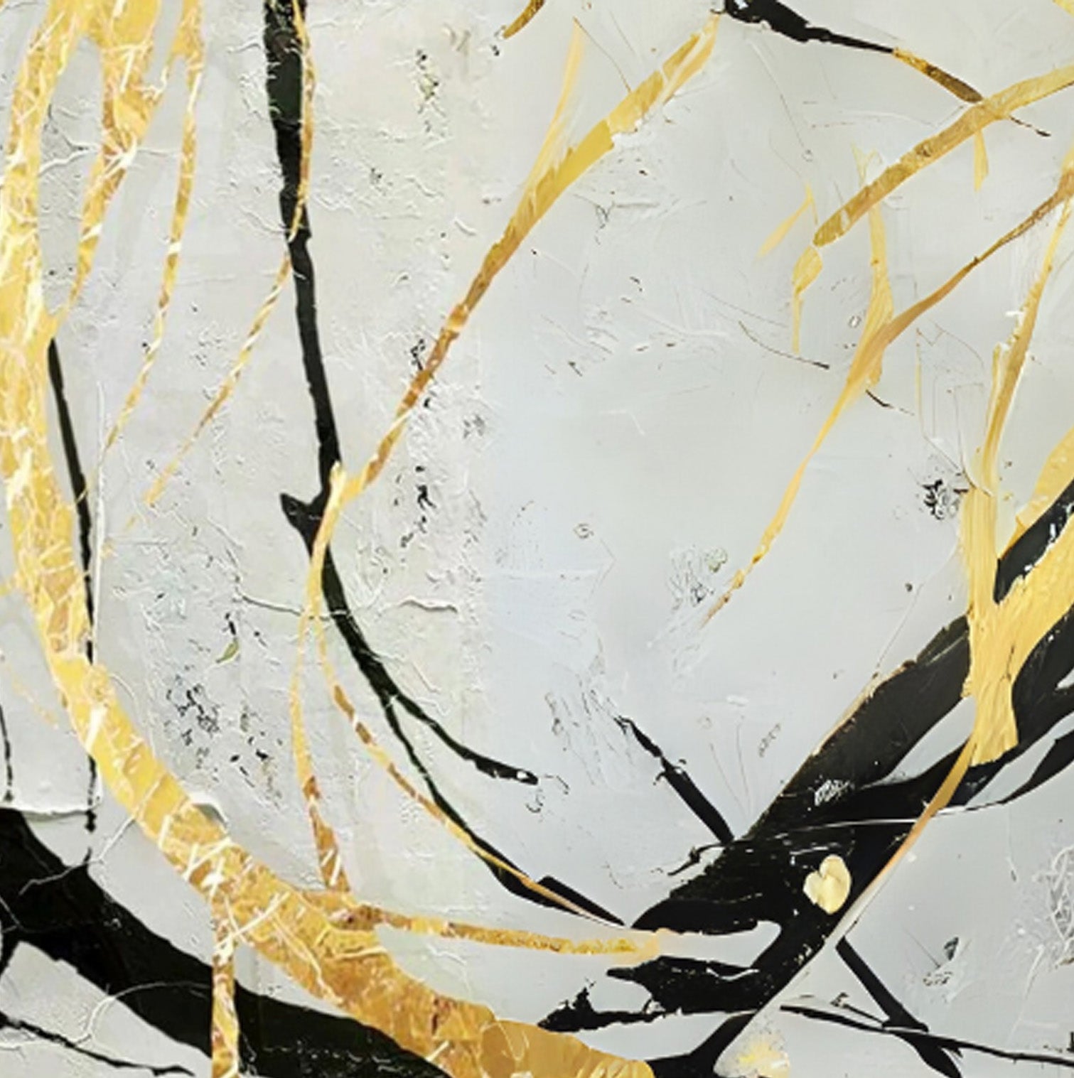 Abstract artwork in black, white, and gold, showcasing luxury and contemporary sophistication.