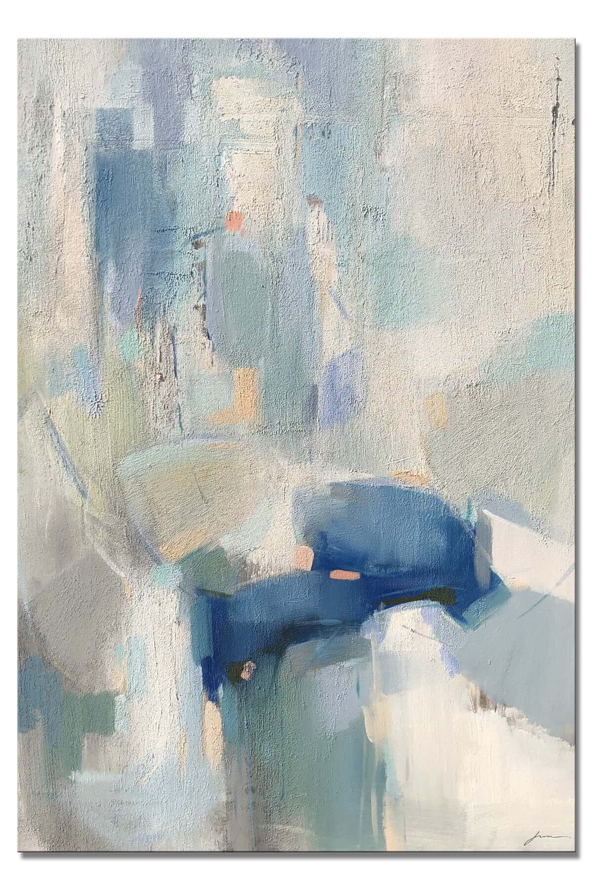 Serenova Custom Size artwork featuring soft white and blue tones, evoking tranquility and harmony for a serene atmosphere. 