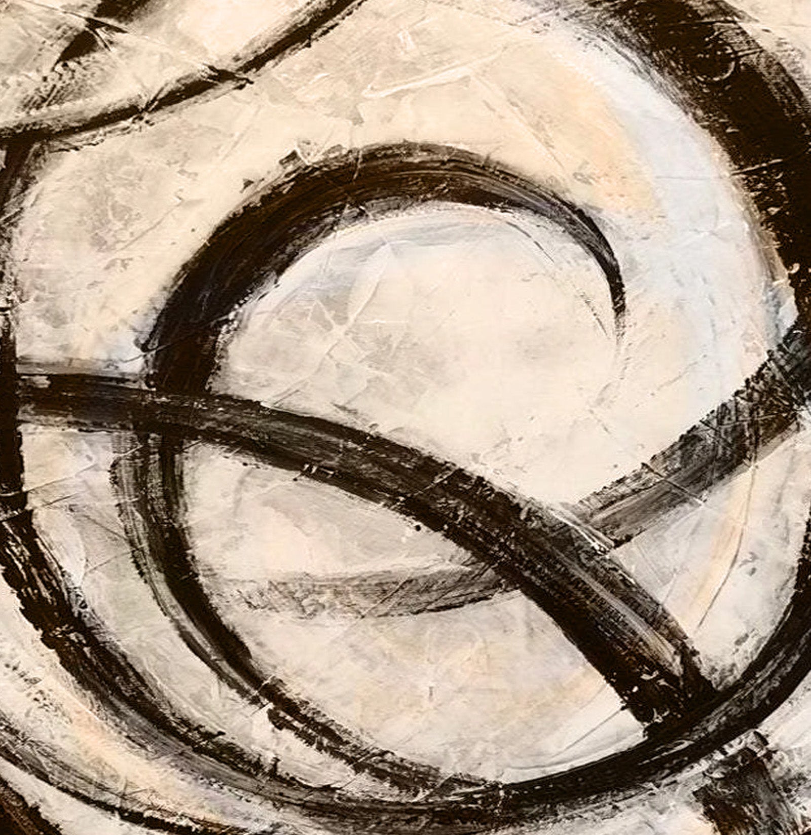 Shadowed Threads 2 hand-painted wall art by Kline Collective®, featuring abstract black and white swirls on canvas.