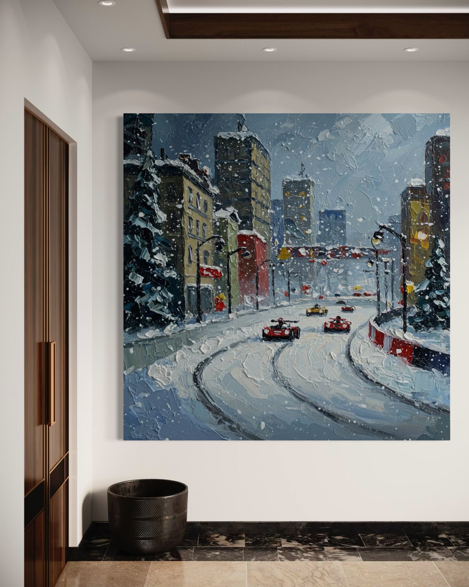 Schneefall-Rennstrecke Winterkollektion