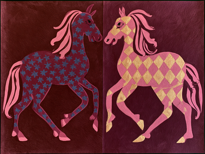 Two Horses in Rose