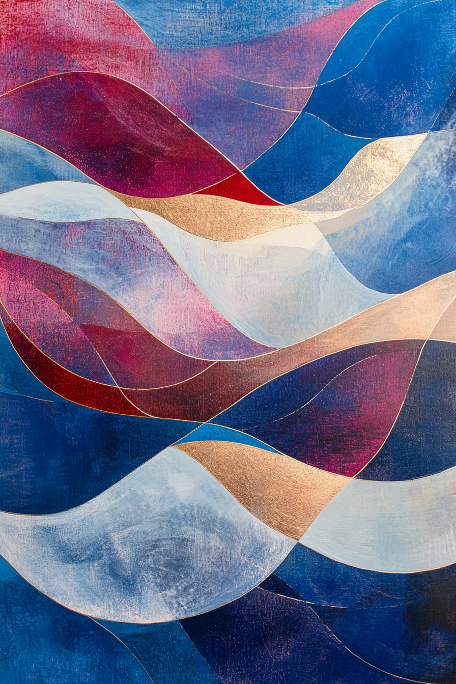 Waves of Crimson and Blue Abstract Art Paintings
