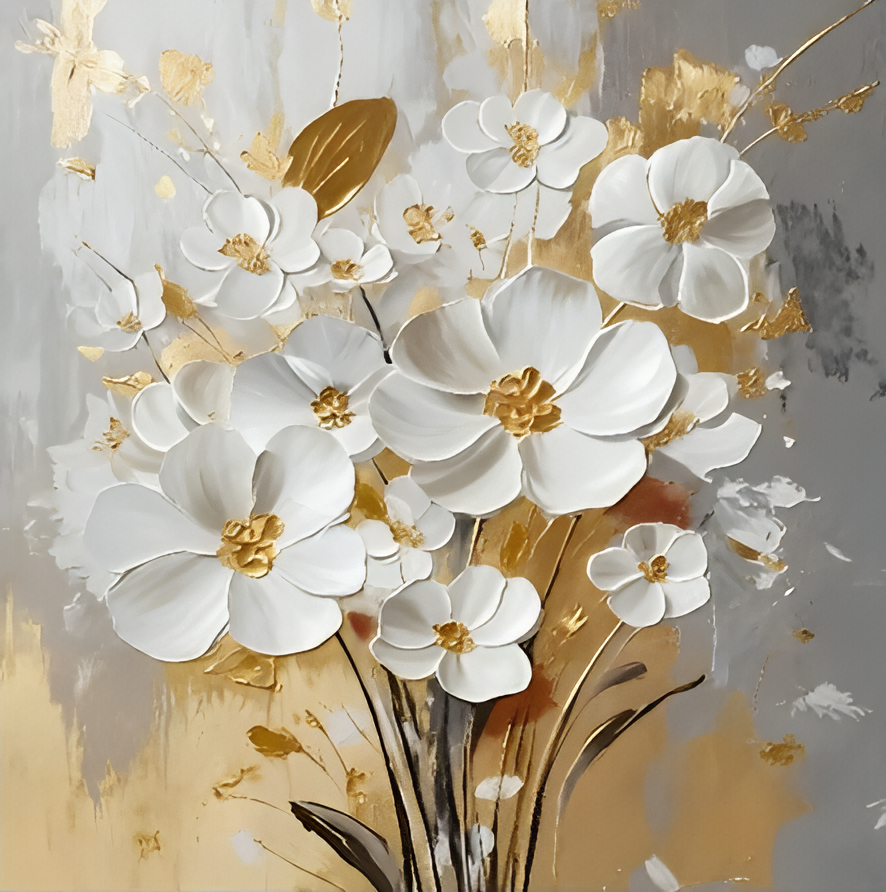 White Petals Drift Floral Canvas Painting