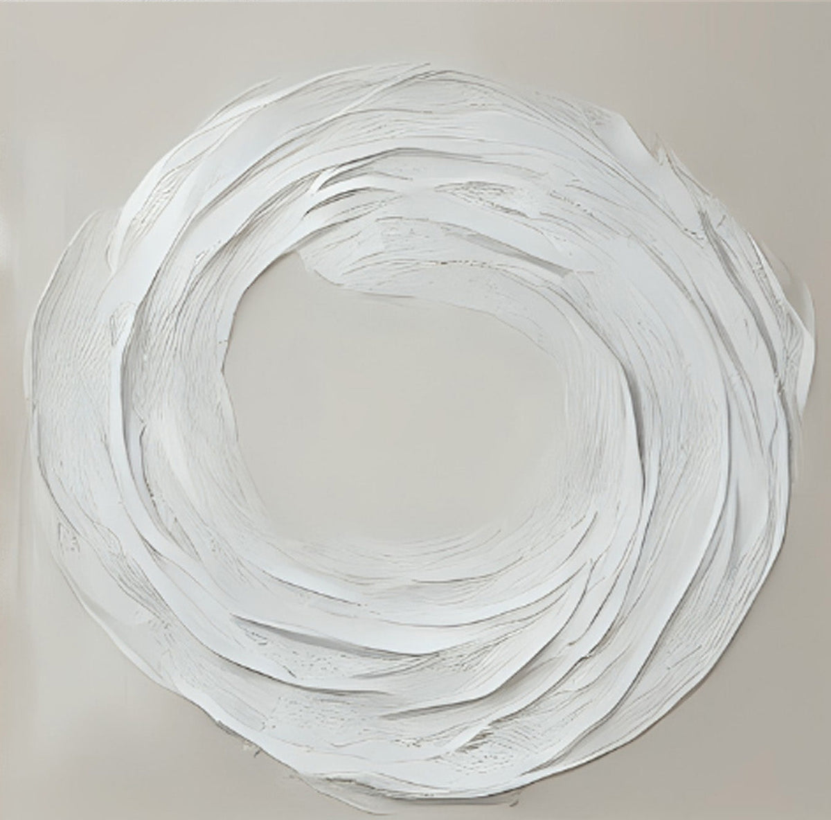 Zen Markings 3 artwork featuring textured white layers in a calming circular design, perfect for modern interiors. Art Above Credenza