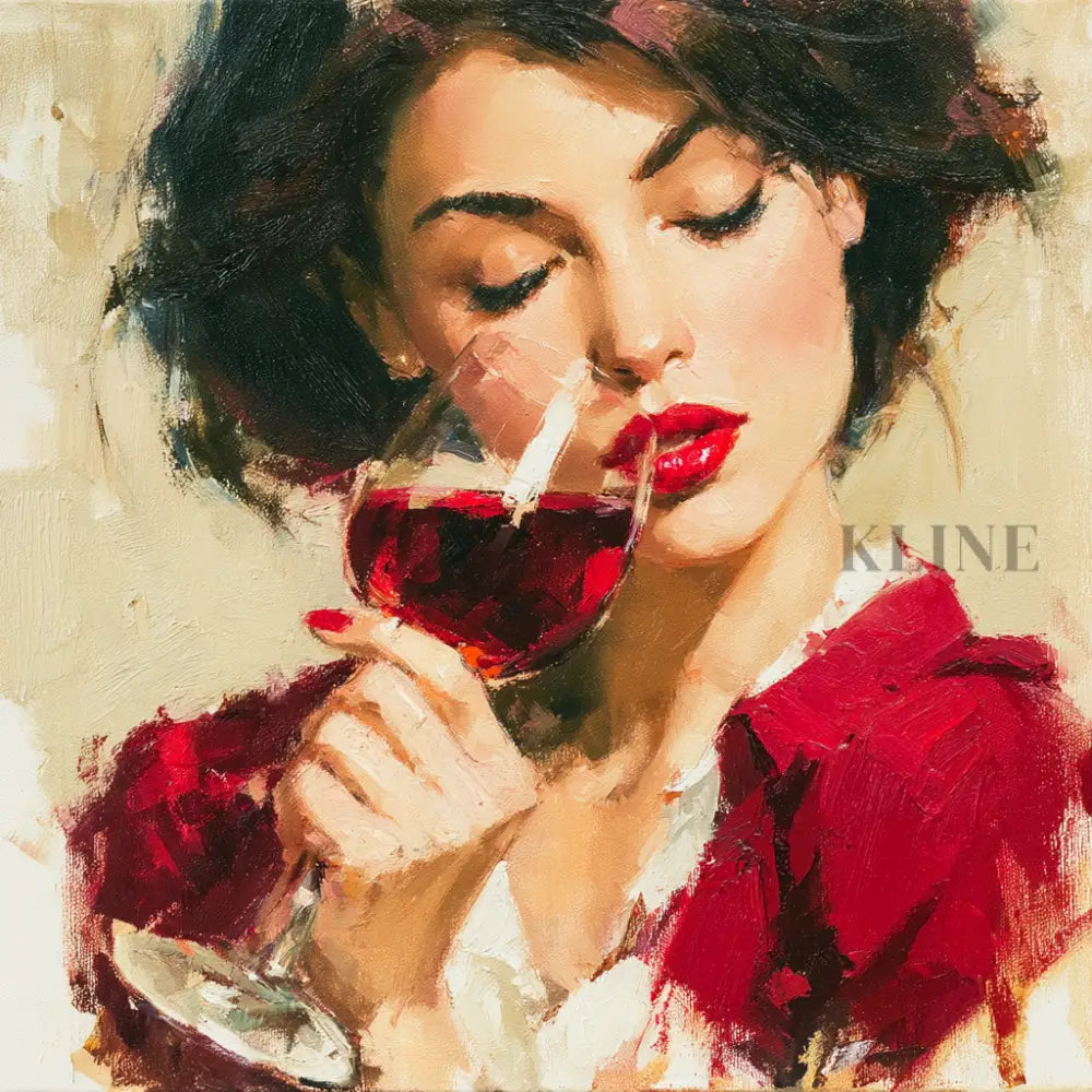 A Sip of Scarlet - Hand Painting