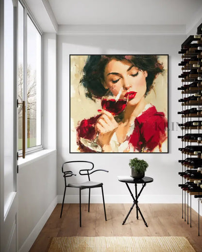 A Sip of Scarlet - Hand Painting