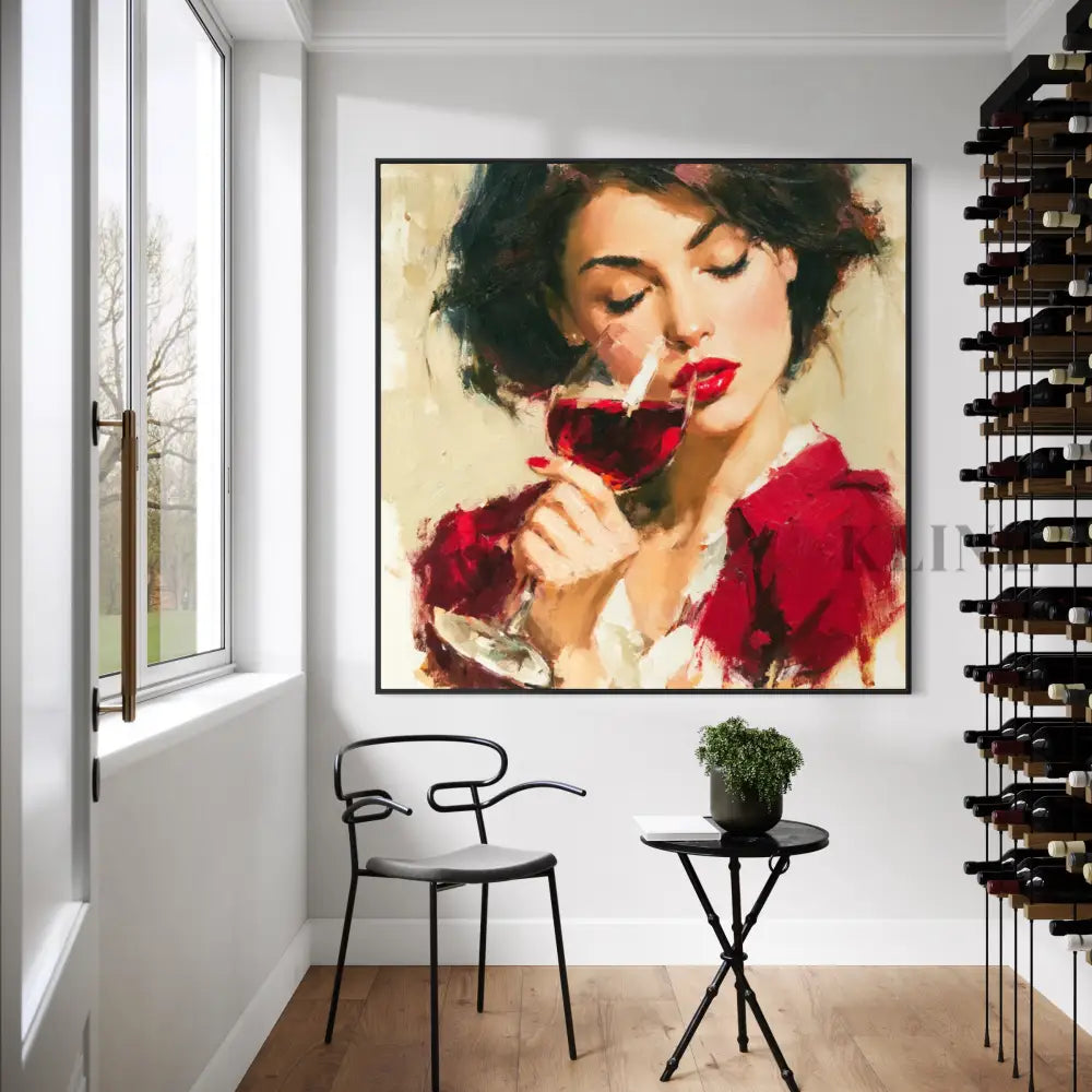 A Sip of Scarlet - Hand Painting 