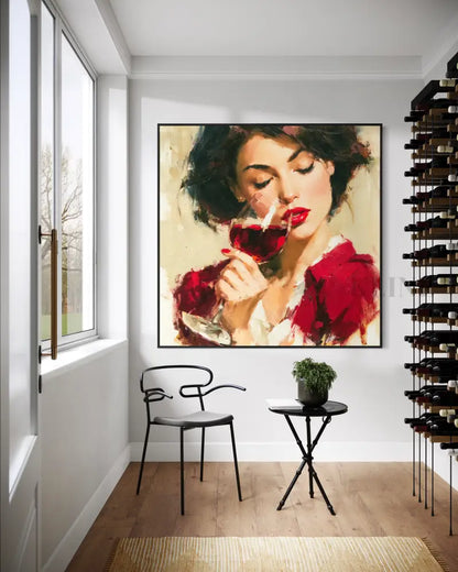 A Sip of Scarlet - Hand Painting