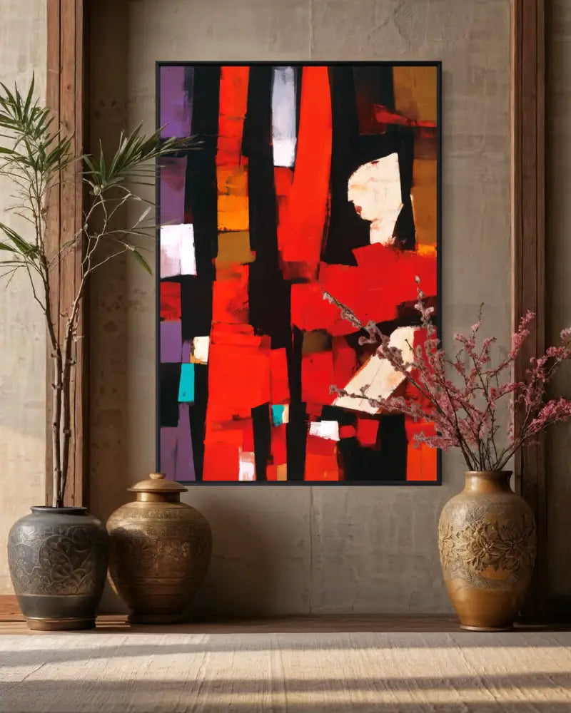 Abstract Crimson Architecture - Hand Painting Arte della parete per salotto