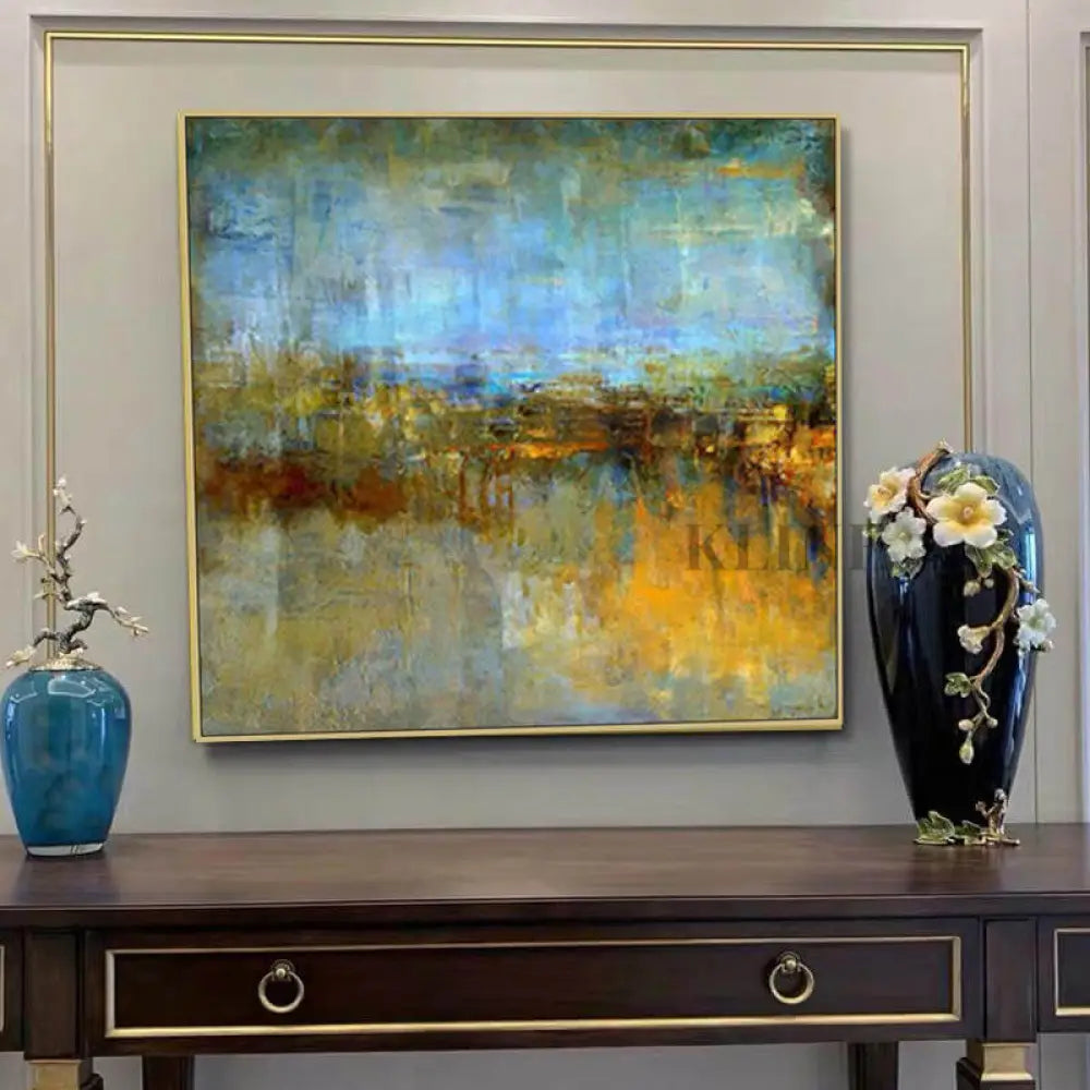Abstract Gold and Blue - Hand Painting Original Paintings for Sale
