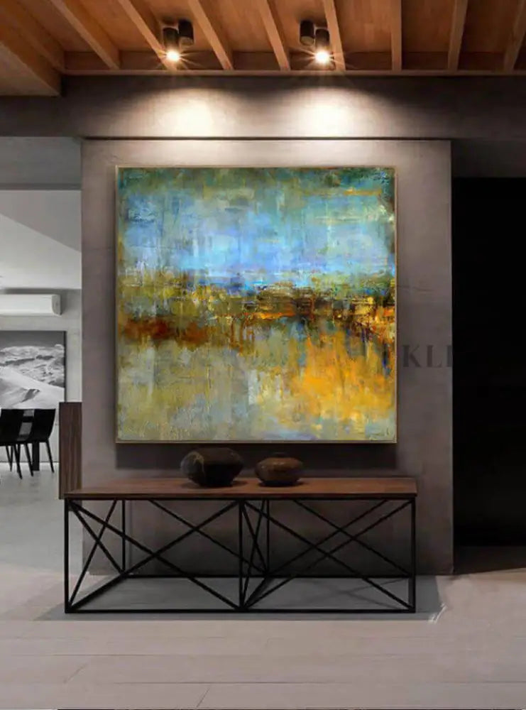 Abstract Gold and Blue - Hand Painting 