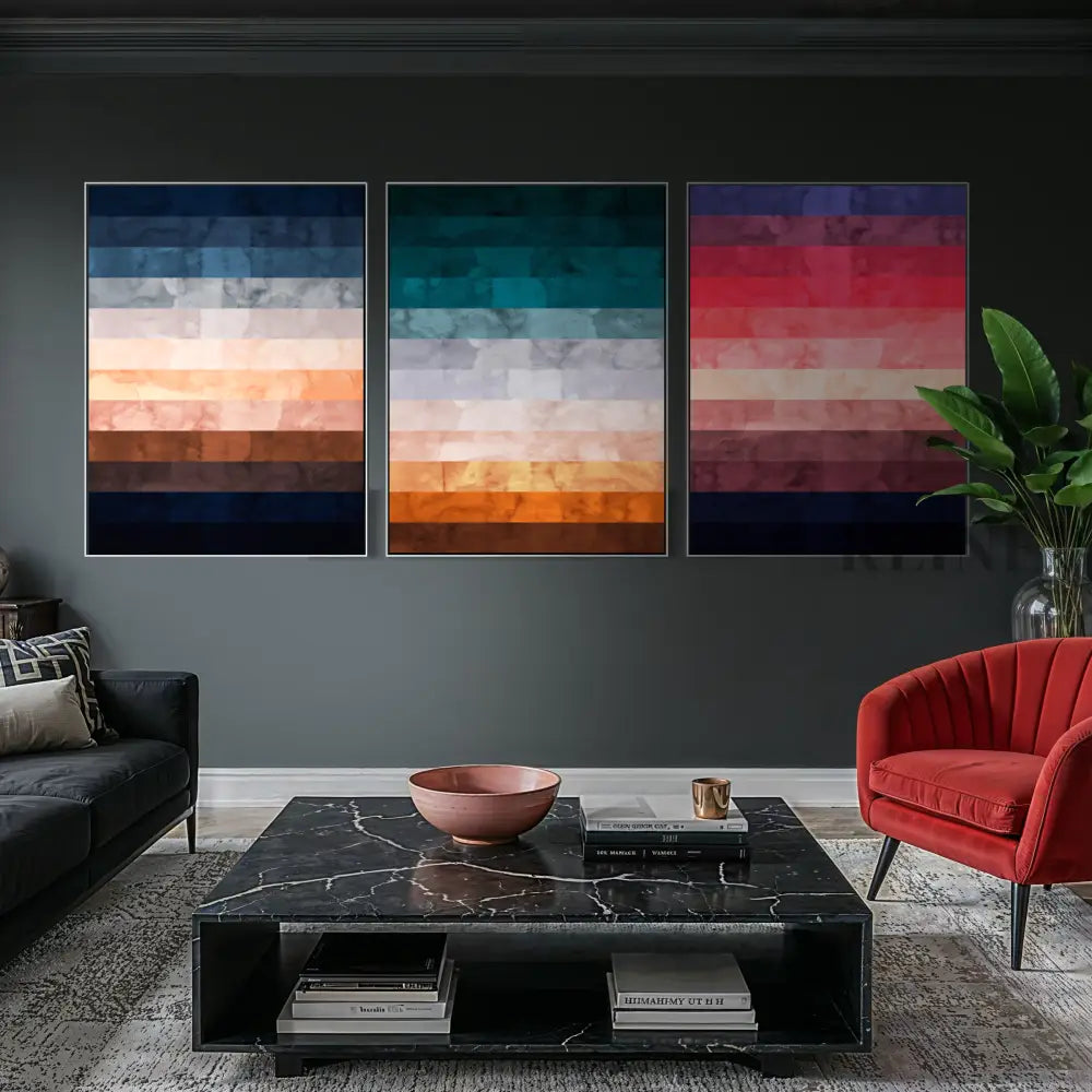 Abstract Landscape Triptych - Hand Painting 