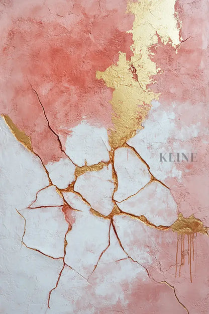 Abstract Pink and Gold Triptych - Hand Painting