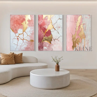 Abstract Pink and Gold Triptych - Hand Painting