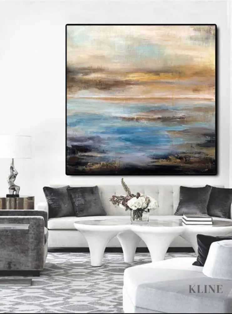 Abstract Sea and Sky - Hand Painting Arte y pinturas de pared cuadrada