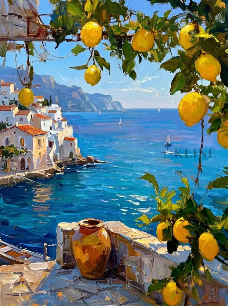 Amalfi Breeze - Hand Painting لوحات فنية ولوحات جدارية عمودية