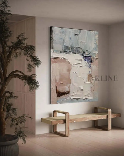 Hand-painted wall art by Kline Collective® enhancing a modern interior space with soft colors.