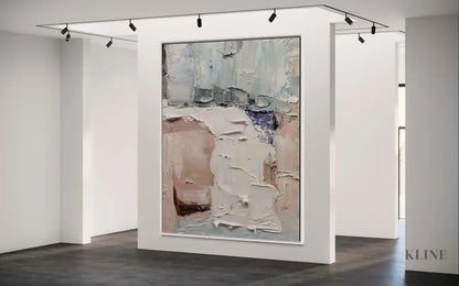 Hand-painted abstract wall art in a modern gallery setting by Kline Collective®, showcasing soft tones and textures.