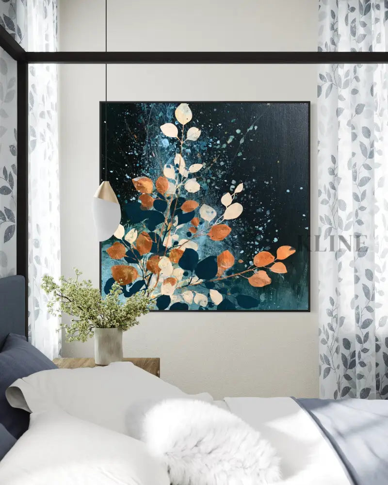 Autumn Leaves on Midnight Blue - Hand Painting