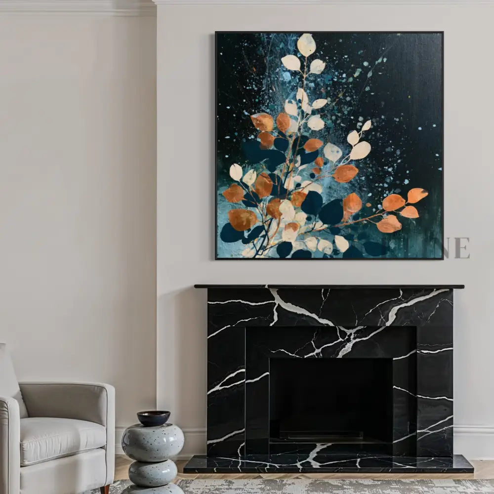Autumn Leaves on Midnight Blue - Hand Painting