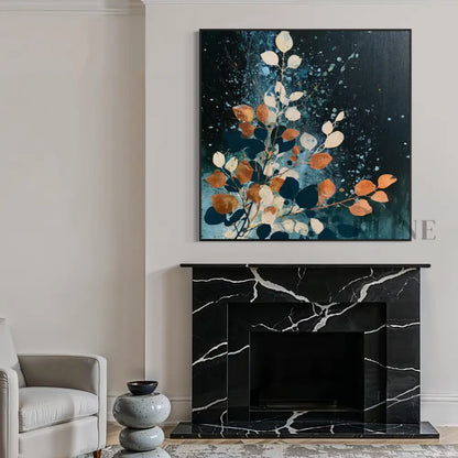 Autumn Leaves on Midnight Blue - Hand Painting