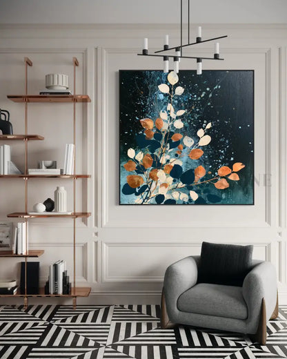 Autumn Leaves on Midnight Blue - Hand Painting