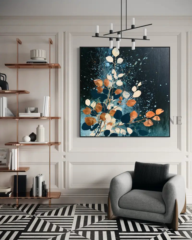 Autumn Leaves on Midnight Blue - Hand Painting