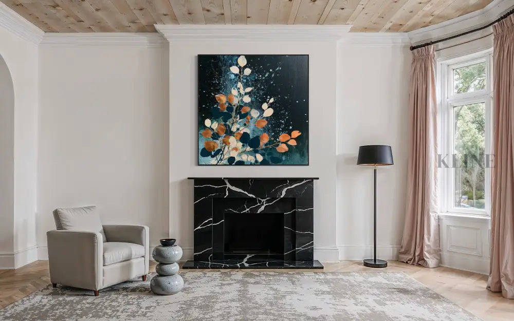 Autumn Leaves on Midnight Blue - Hand Painting