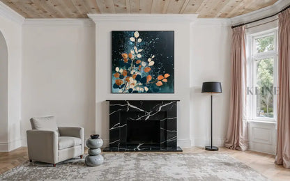 Autumn Leaves on Midnight Blue - Hand Painting
