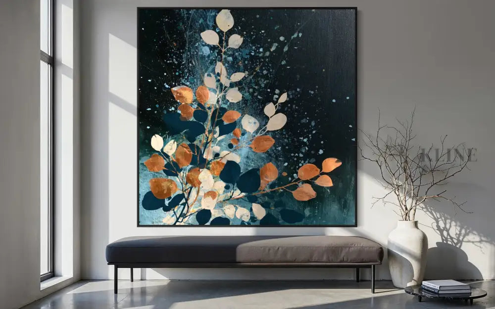 Autumn Leaves on Midnight Blue - Hand Painting