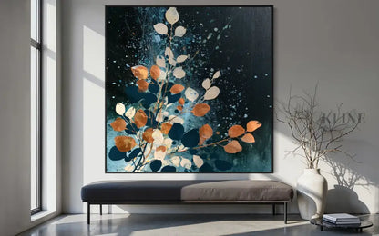 Autumn Leaves on Midnight Blue - Hand Painting