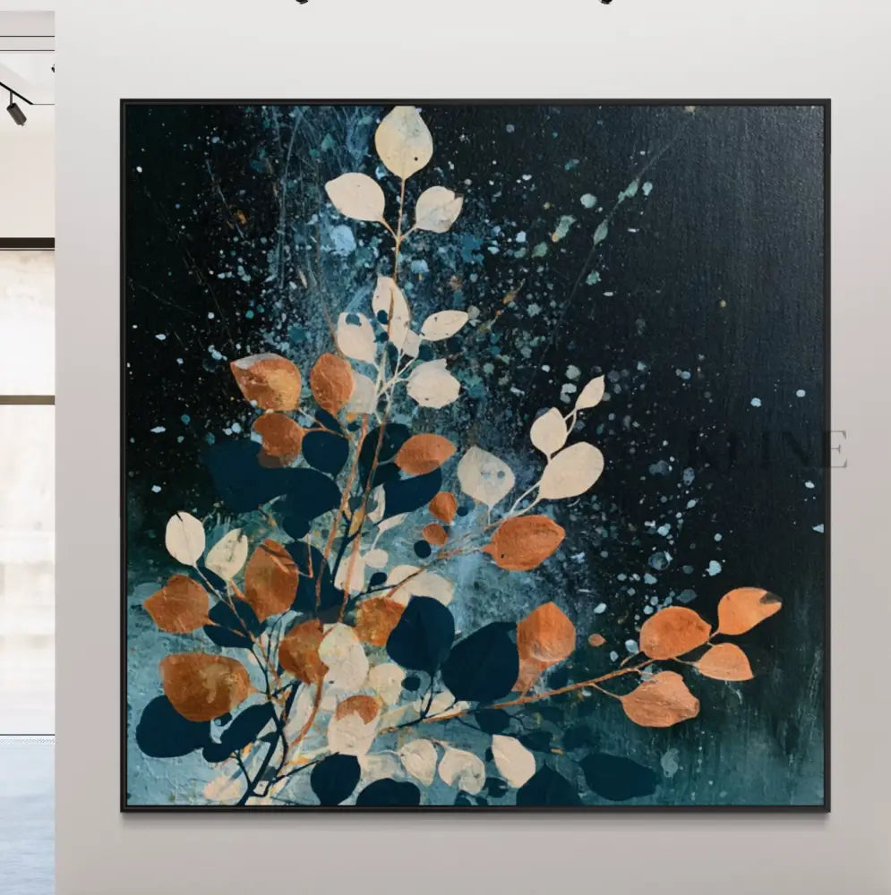 Autumn Leaves on Midnight Blue - Hand Painting