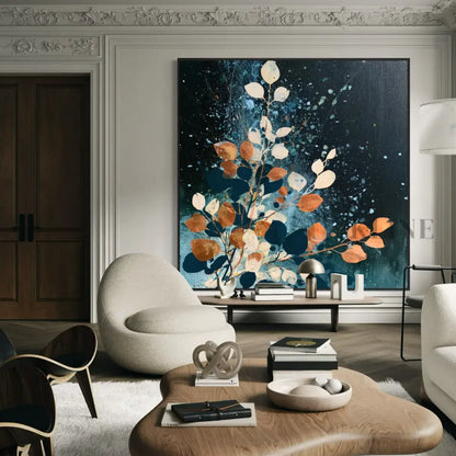 Autumn Leaves on Midnight Blue - Hand Painting