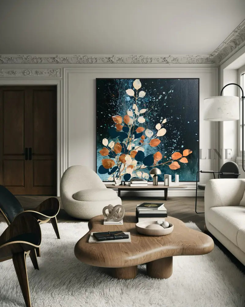 Autumn Leaves on Midnight Blue - Hand Painting