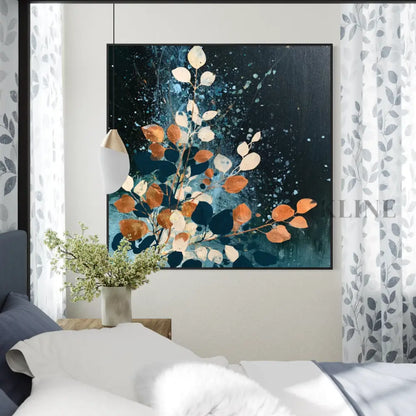 Autumn Leaves on Midnight Blue - Hand Painting