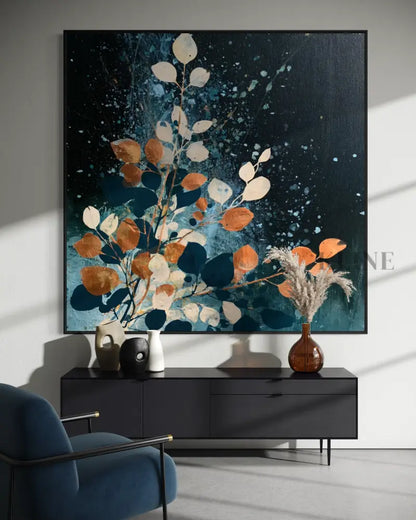 Autumn Leaves on Midnight Blue - Hand Painting