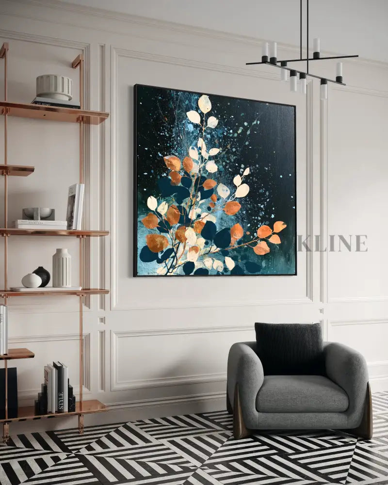 Autumn Leaves on Midnight Blue - Hand Painting