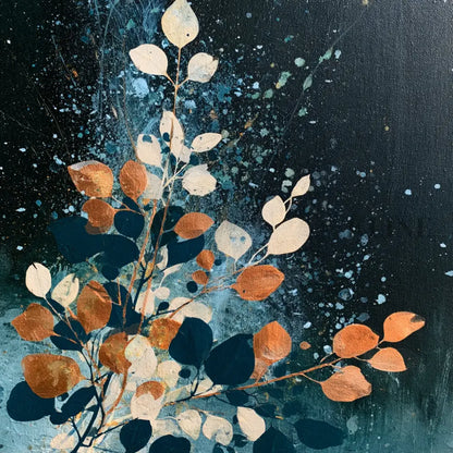 Autumn Leaves on Midnight Blue - Hand Painting