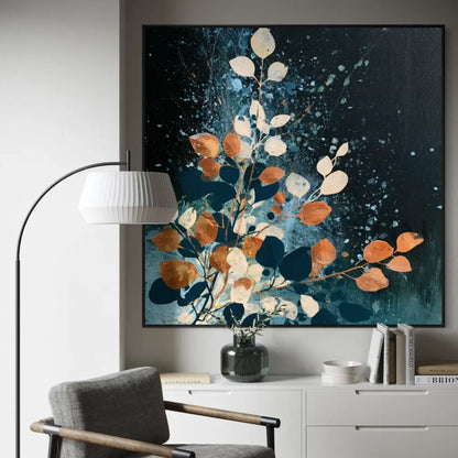 Autumn Leaves on Midnight Blue - Hand Painting