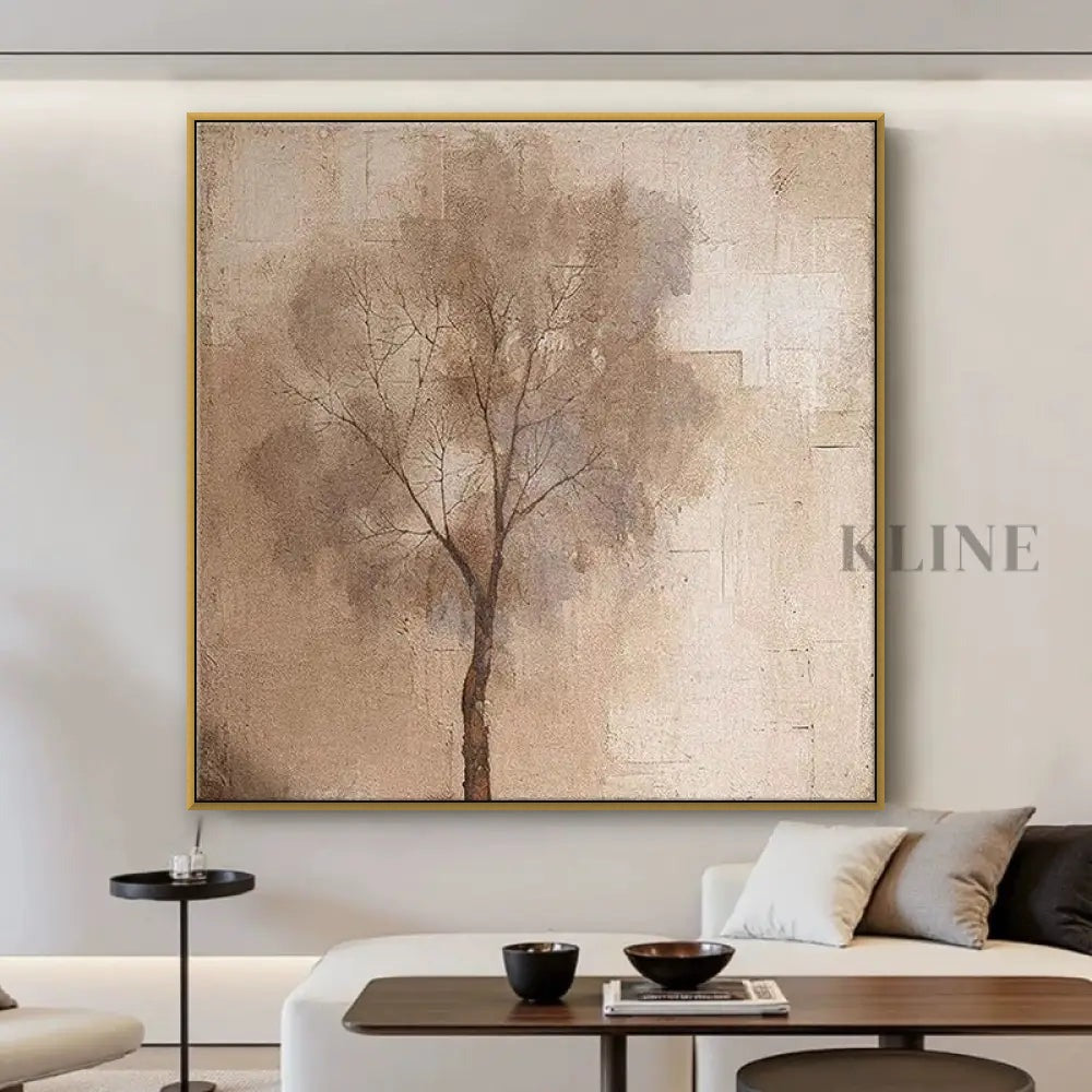 Bare in Fall - Hand Painting 正方形の壁アートと絵画