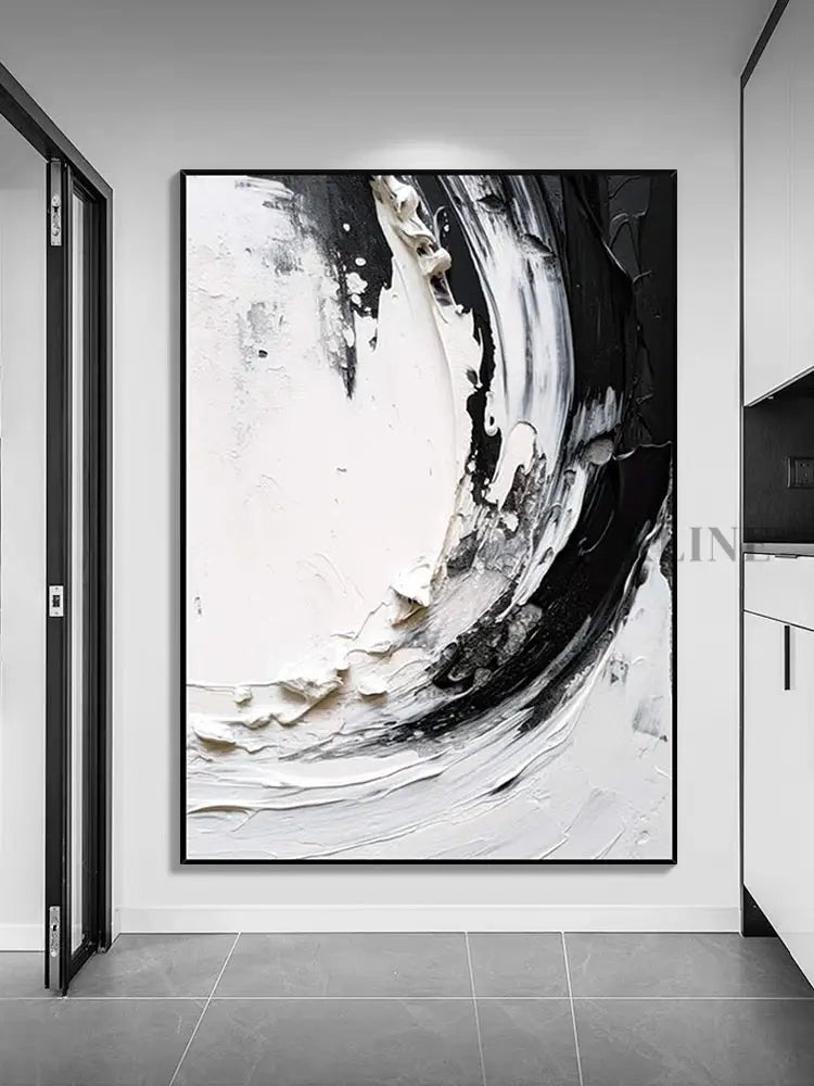 Beautiful Black and White Textured Painting - Hand Painting