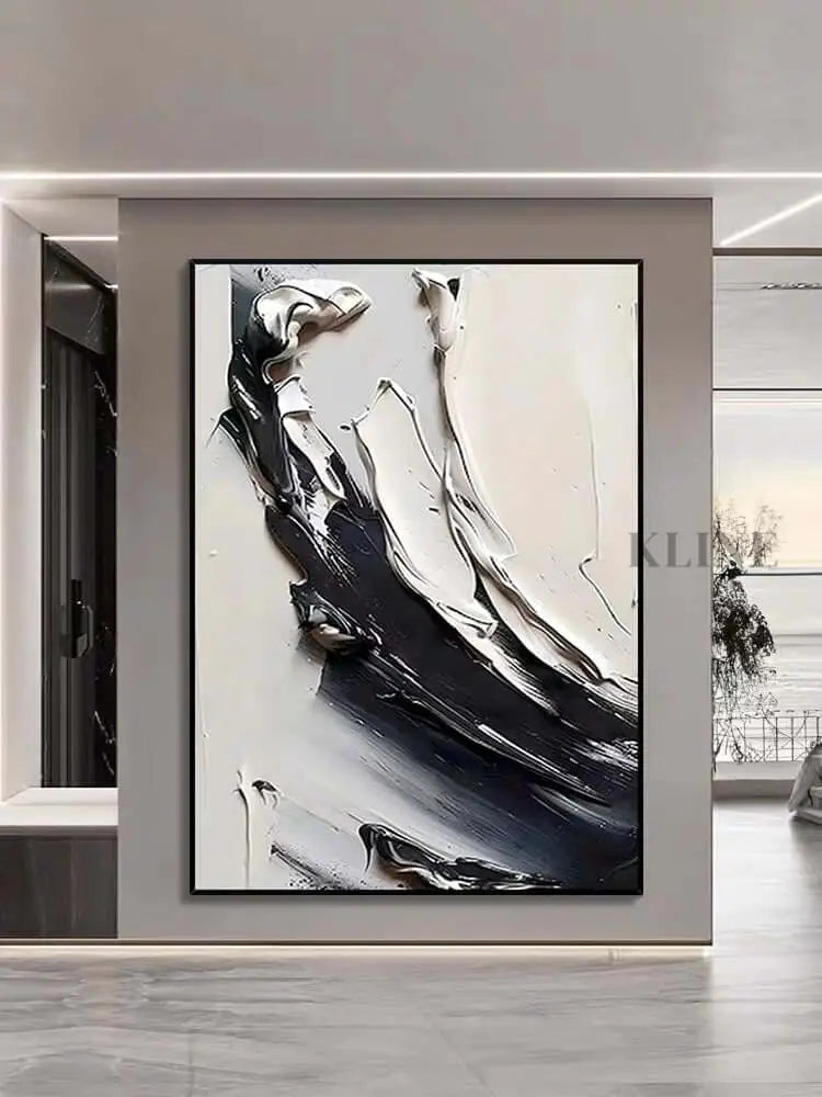 Beauty of Cream Black and White Textured Painting - Hand Painting