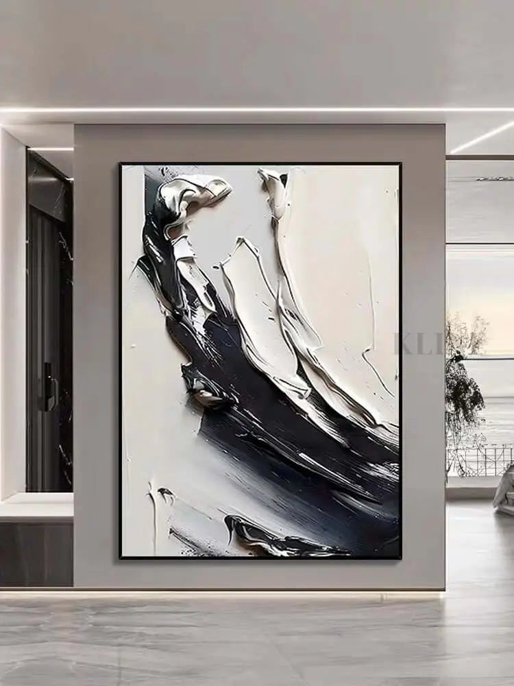 Beauty of Cream Black and White Textured Painting - Hand Painting