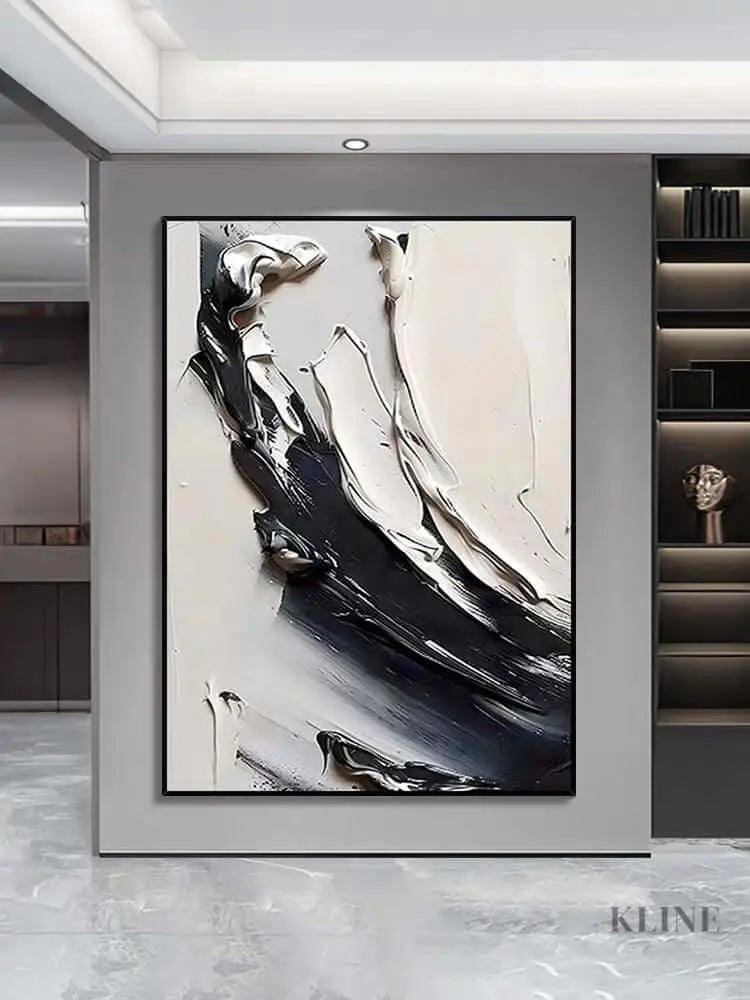 Beauty of Cream Black and White Textured Painting - Hand Painting 