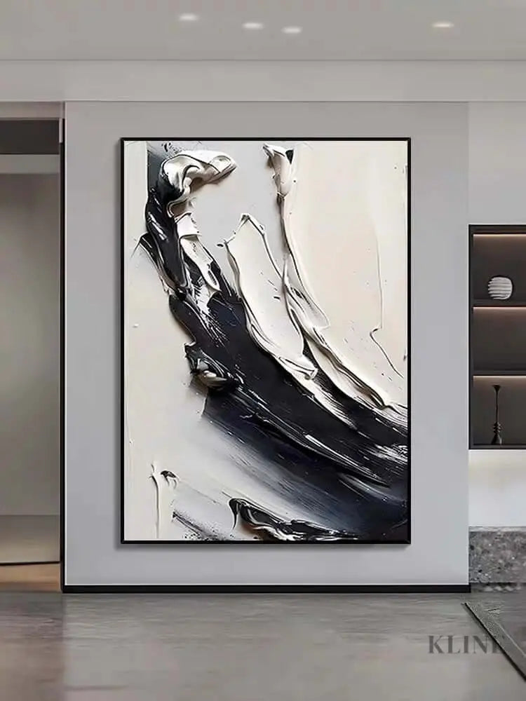 Beauty of Cream Black and White Textured Painting - Hand Painting 